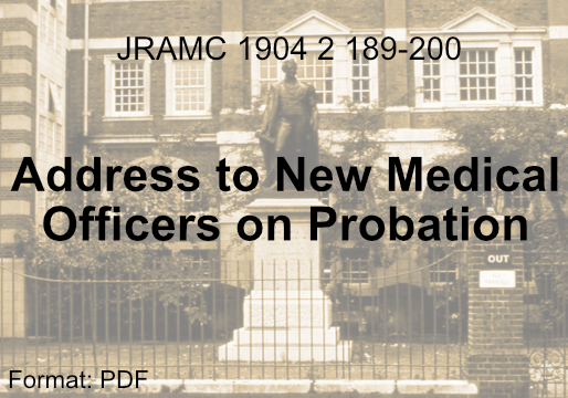 Address to New Medical Officers